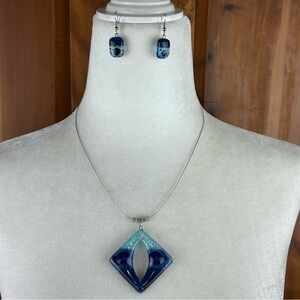Aruban Handmade Artisan Glass Drop Earrings with Matching Necklace Set Beachy